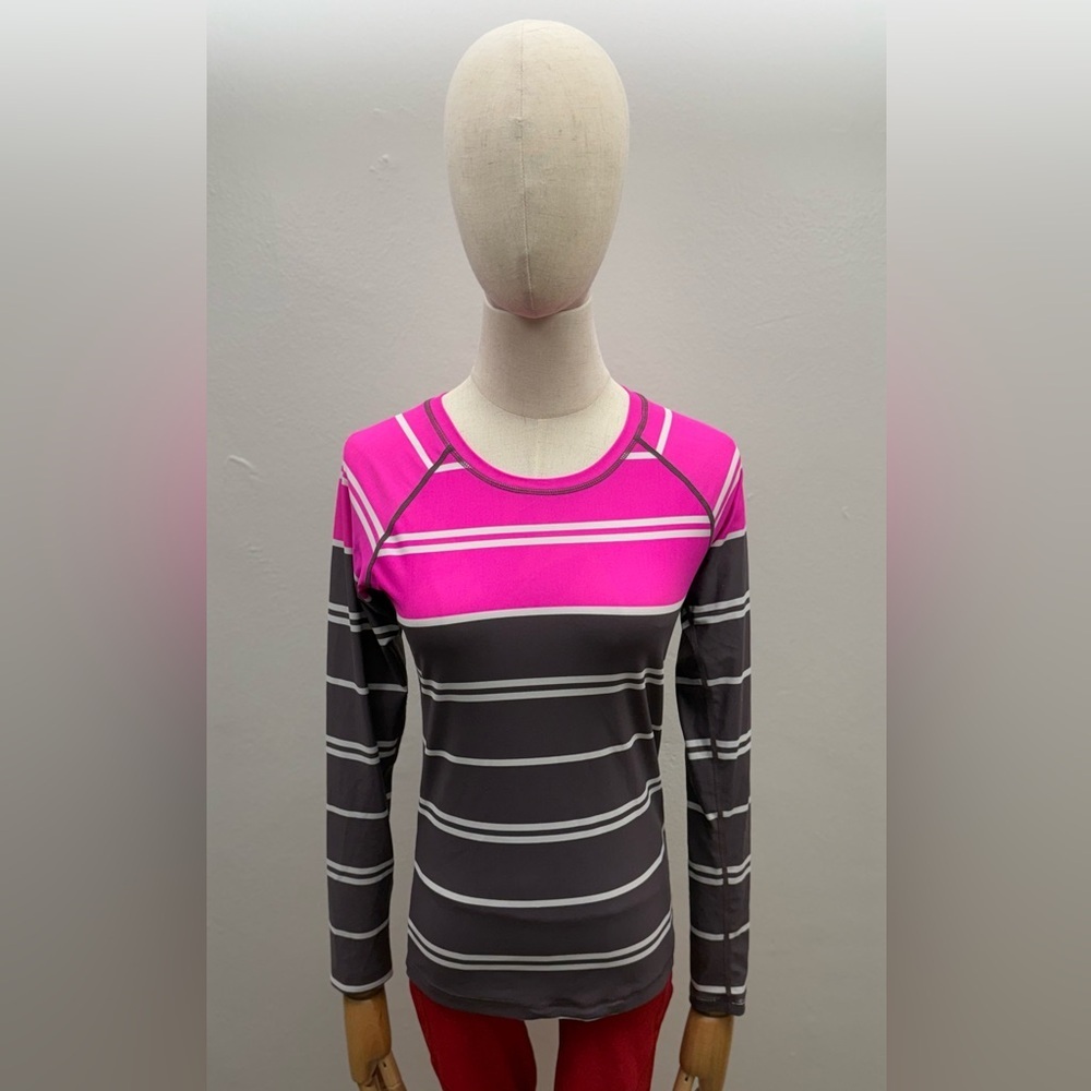 Athleta Pink and Gray Striped Long Sleeve Top Size XS